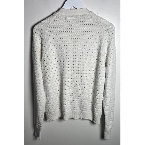 Spartina 449 Womens XL Cream Crochet Button Front V-Neck Linen Blend Cardigan - Picture 2 of 9